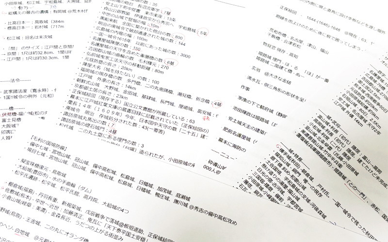 城郭検定準1級・1級対策で作成した見返しメモの実物