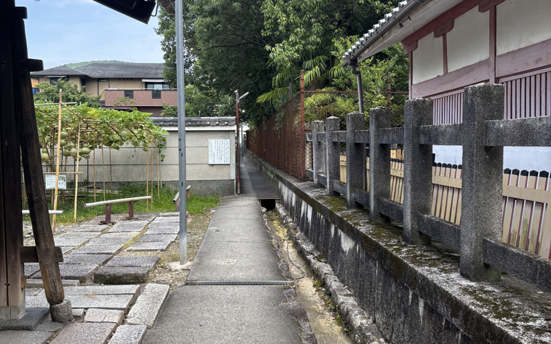 豊国神社と方広寺の間にある細い道。塀に挟まれた狭い通路